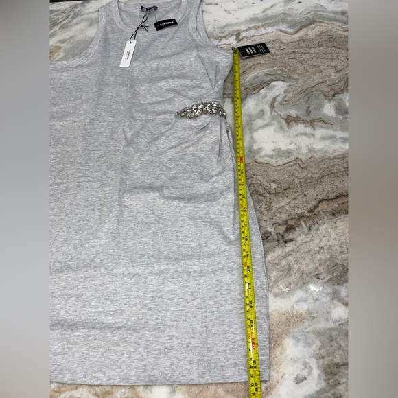 NWT express tank dress sleeveless crystal brooch detail Large petite grey - Picture 13 of 16